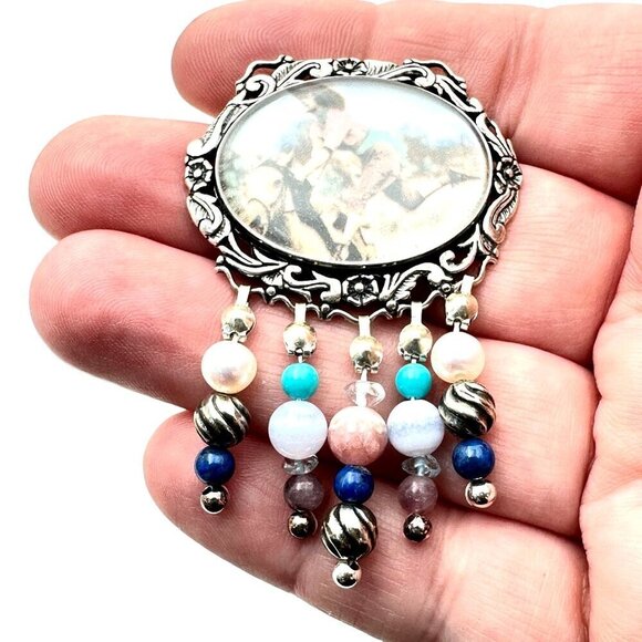 American Southwest Carolyn Pollack Relios Sterling Silver Beaded Brooch Pin - Picture 1 of 4